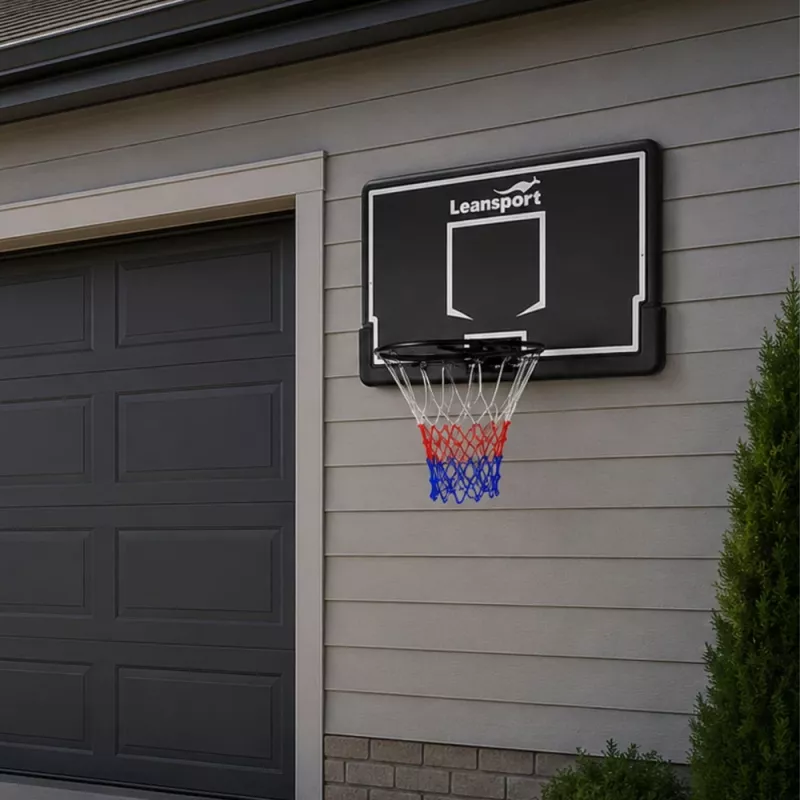LEAN SPORT 30566 basketbalový kôš a doska - 90cm polykarbonátová doska, nástenná montáž, čierna/červená