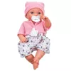 LEAN TOYS 24440 bábika s čiapkou, svetrom a cumlíkom, zvukové efekty (35 cm)
