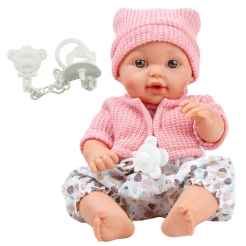 LEAN TOYS 24440 bábika s čiapkou, svetrom a cumlíkom, zvukové efekty (35 cm)