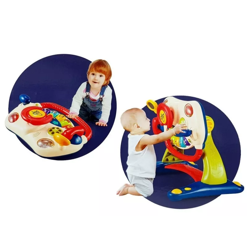 LEAN TOYS 3-v-1 Interaktívny kočík pre bábätká s volantom, zvukom, melódiami a zvieracími motívmi