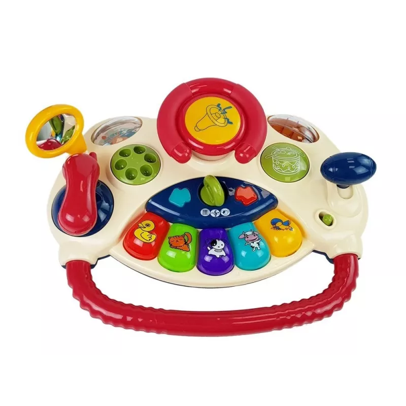 LEAN TOYS 3-v-1 Interaktívny kočík pre bábätká s volantom, zvukom, melódiami a zvieracími motívmi