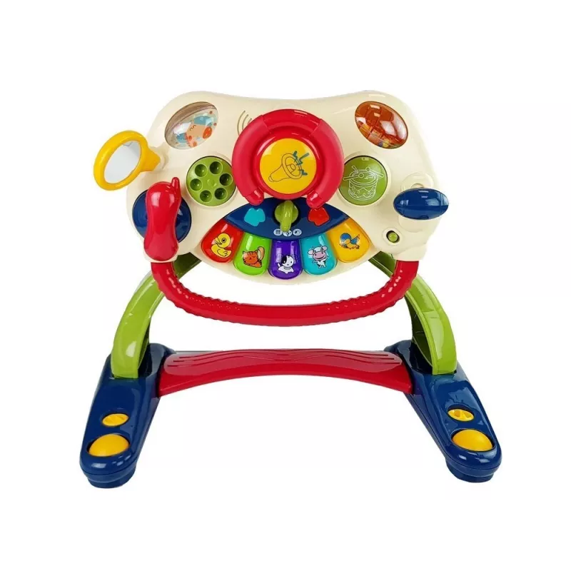LEAN TOYS 3-v-1 Interaktívny kočík pre bábätká s volantom, zvukom, melódiami a zvieracími motívmi
