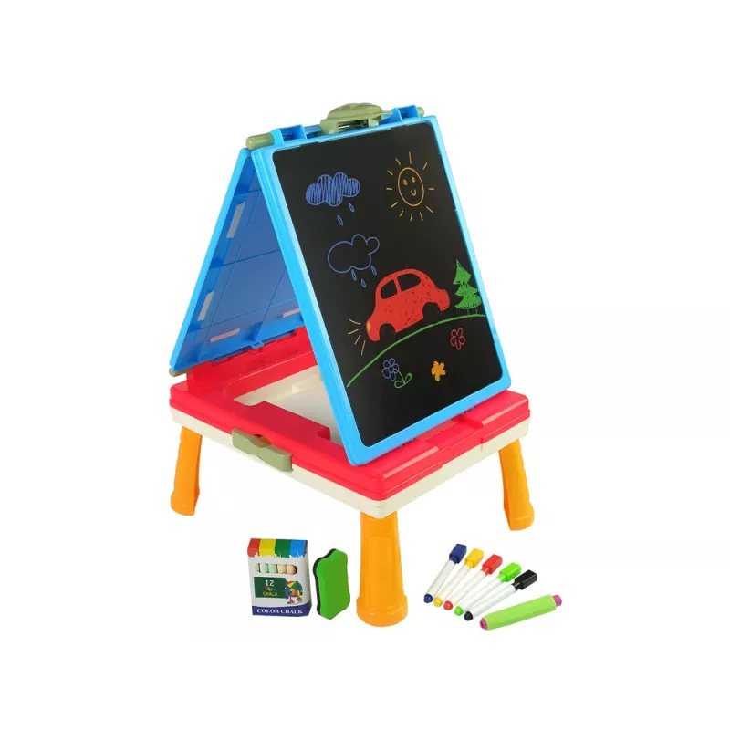 LEAN TOYS 3-in-1 magnetická kriedová tabuľa, modrý stôl na hry