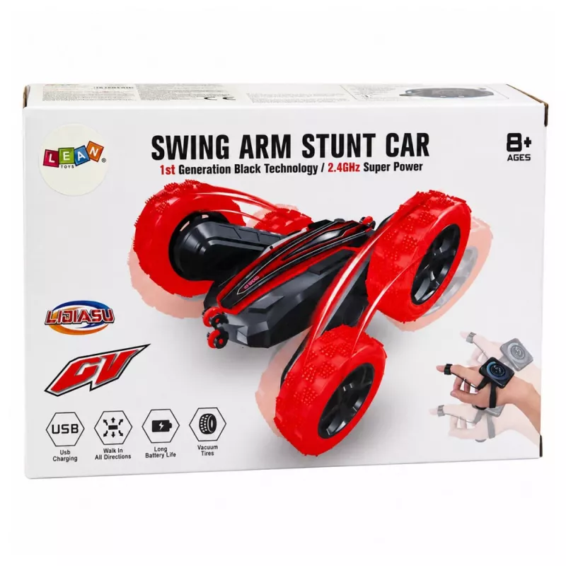 LEAN TOYS 360° gestom ovládané RC stunt auto červená
