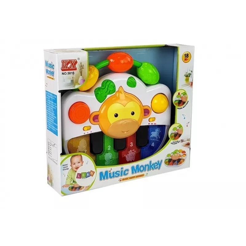 LEAN TOYS Klavír s opičkou pre bábätko - zvuk a svetlo