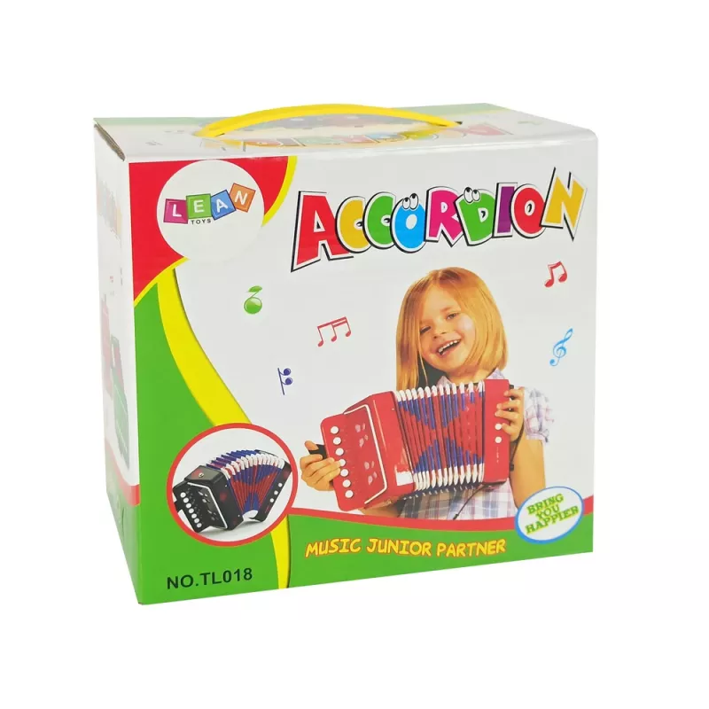 LEAN TOYS akordeón pre malých hudobníkov – červený, 7 diskantových klávesov, diatonický, od 3 rokov