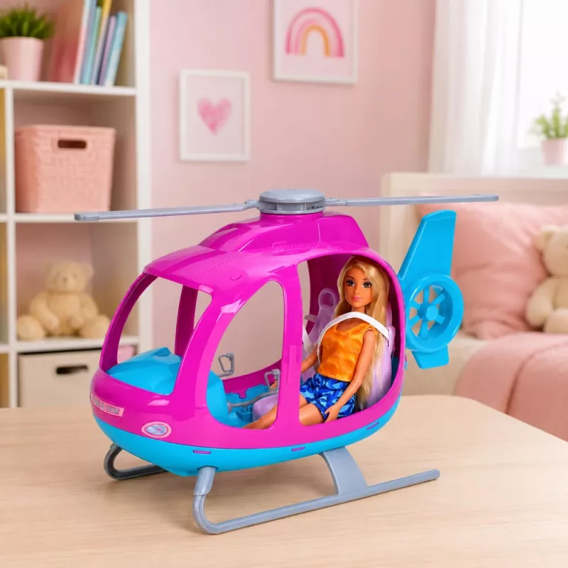 LEAN TOYS Anlily sada bábik s veľkým vrtuľníkom, pohyblivými rotormi a módnou bábikou – fialová