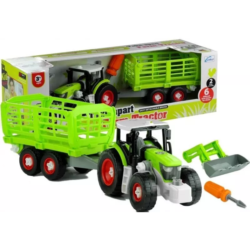 LEAN TOYS Montážny traktor s otvoreným prívesom 43 cm