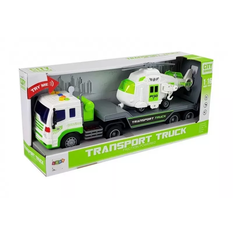 LEAN TOYS Auto prepravník na batérie 1:16 s helikoptérou
