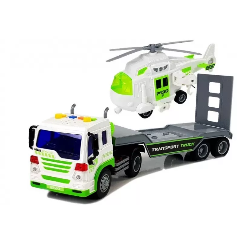 LEAN TOYS Auto prepravník na batérie 1:16 s helikoptérou