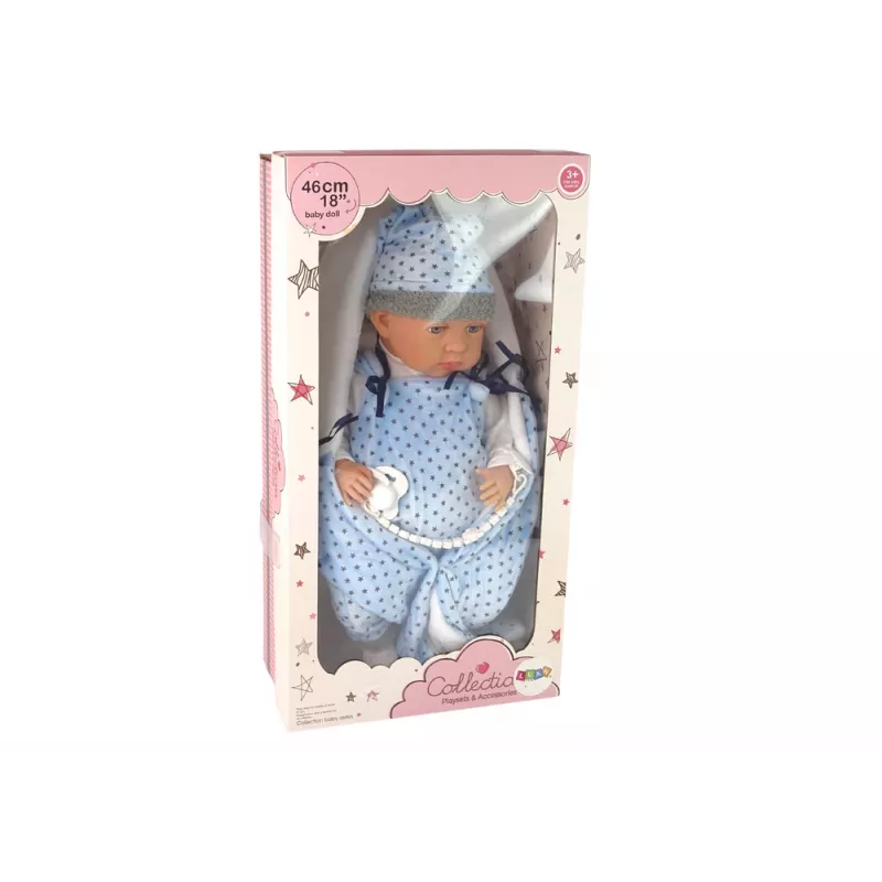 LEAN TOYS bábika 46 cm modrý cumlík hviezdna deka