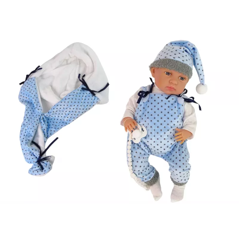LEAN TOYS bábika 46 cm modrý cumlík hviezdna deka