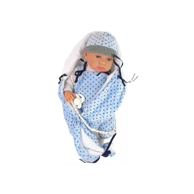 LEAN TOYS bábika 46 cm modrý cumlík hviezdna deka