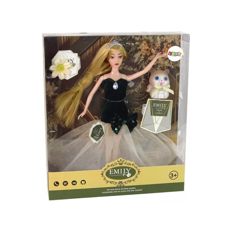 LEAN TOYS Bábika Emily dlhé vlasy mačiatko kvet