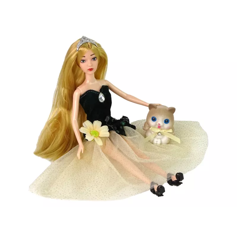 LEAN TOYS Bábika Emily dlhé vlasy mačiatko kvet