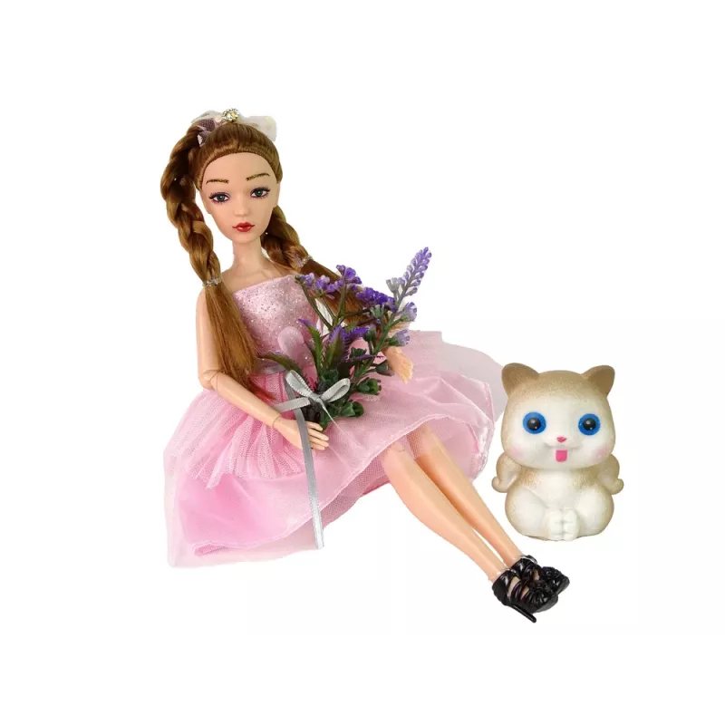 LEAN TOYS Bábika Emily vrkoče mačka kvety