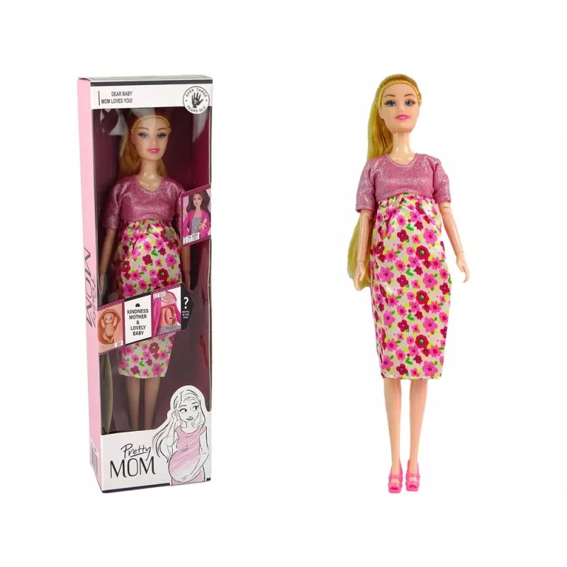 LEAN TOYS Bábika tehotná ružové šaty kvety