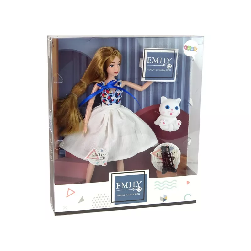 LEAN TOYS Bábika s mačkou, dlhé hnedé vlasy