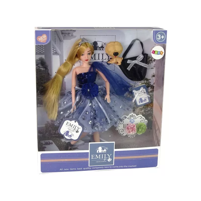 LEAN TOYS Bábika Emily s kabelkou so psíkom kvety