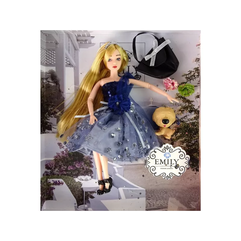 LEAN TOYS Bábika Emily s kabelkou so psíkom kvety