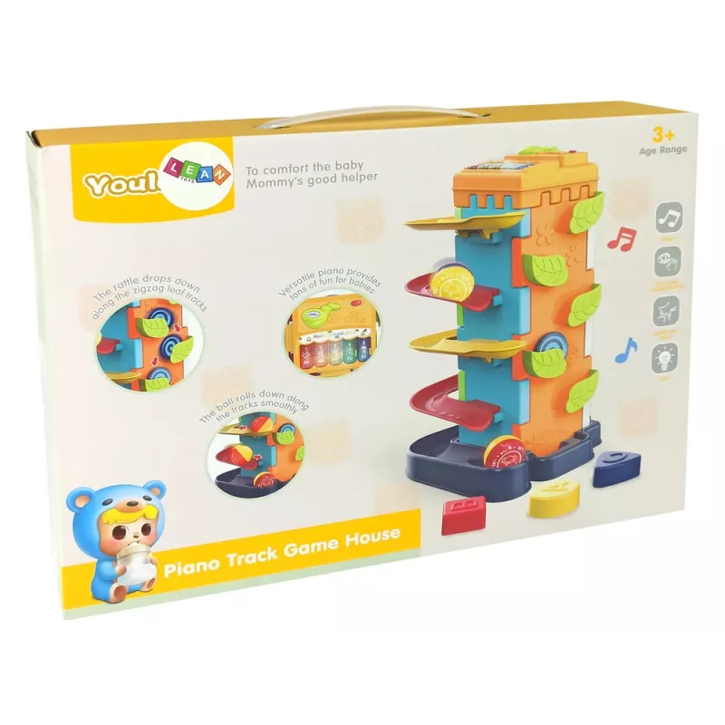LEAN TOYS guľôčková šmykľavka vzdelávací triedič blokov s klavírom