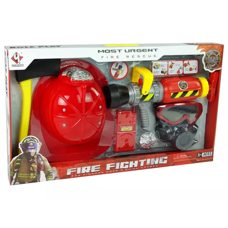 LEAN TOYS brigádna sada hasiaci prístroj vodná maska prilba červená