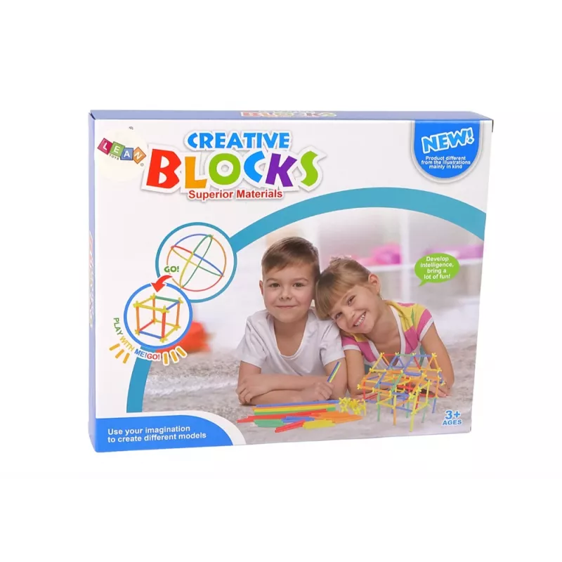 LEAN TOYS Stavebné kocky, konštrukčné paličky, slamky, sada