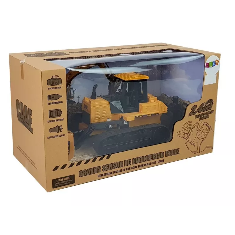 LEAN TOYS Buldozér s pásovými kolesami, diaľkovo ovládaný gestom ruky, 2.4G, 1:28