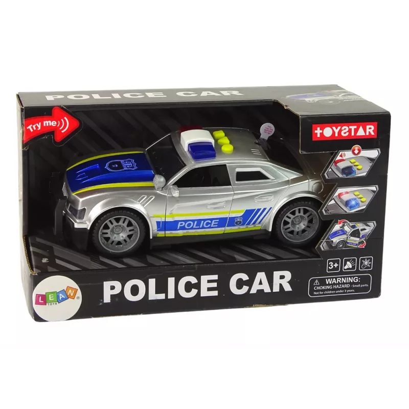 LEAN TOYS Auto policajné 1:14 so svetlami a zvukmi strieborné