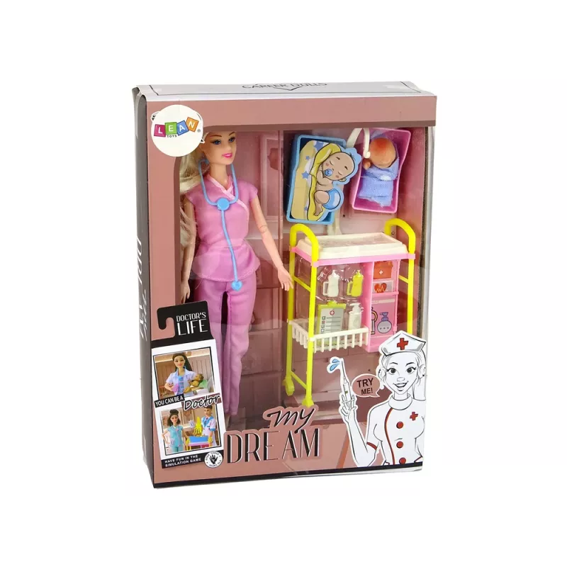 LEAN TOYS Detský bábikársky doktor dlhé vlasy príslušenstvo