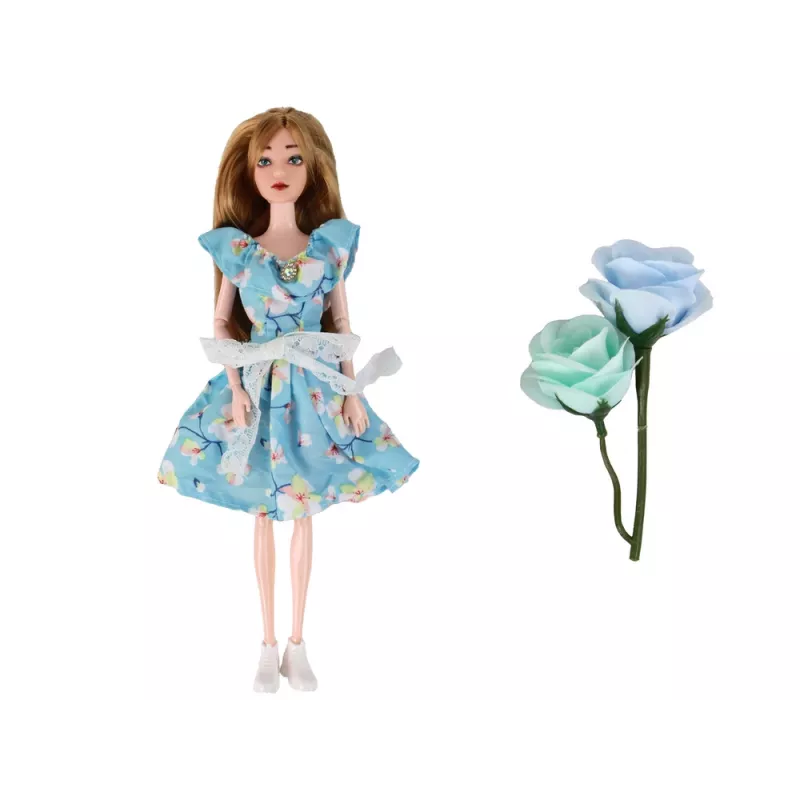 LEAN TOYS Detská bábika Emily jar s dlhými vlasmi a modrými kvetinami šaty