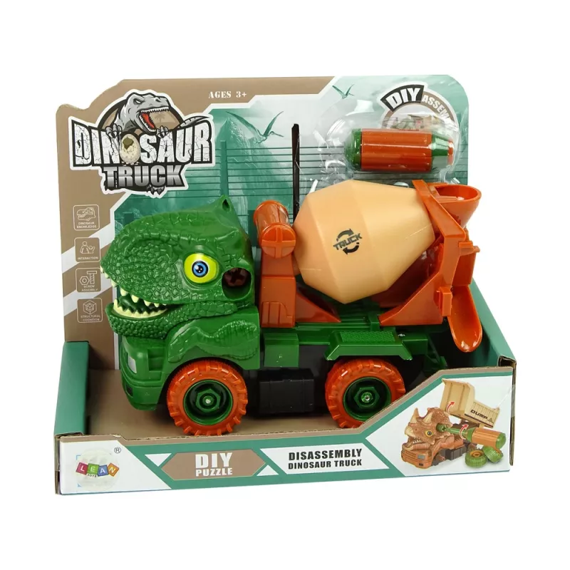 LEAN TOYS Miešačka na betón dinosaurus Unwrecker zelené príslušenstvo