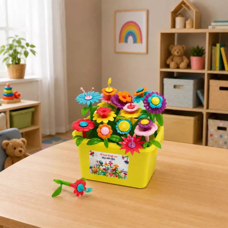 LEAN TOYS stavebné kocky kvety pestrá kvetinová záhrada v kartóne 73 ks
