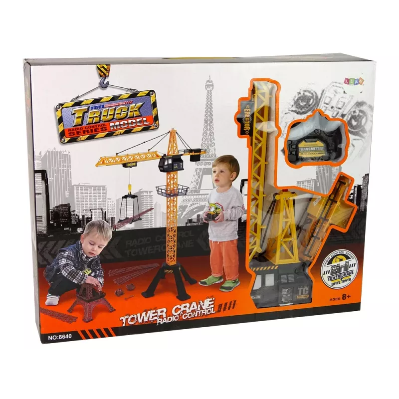 LEAN TOYS Stavebný žeriav s diaľkovým ovládaním 90 cm vysoká stavebnica Eiffelova veža