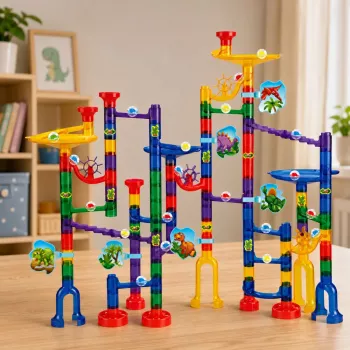 LEAN TOYS stavebnica guľôčková dráha tunel farebné dinosaury 192 dielov