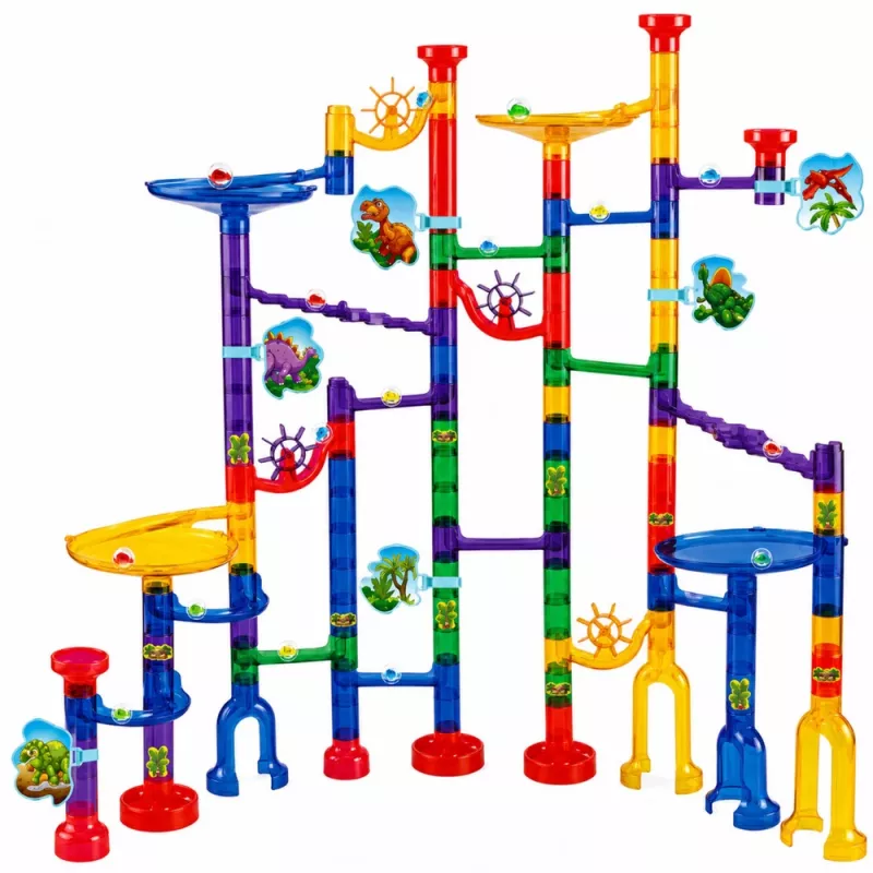 LEAN TOYS stavebnica guľôčková dráha tunel farebné dinosaury 192 dielov