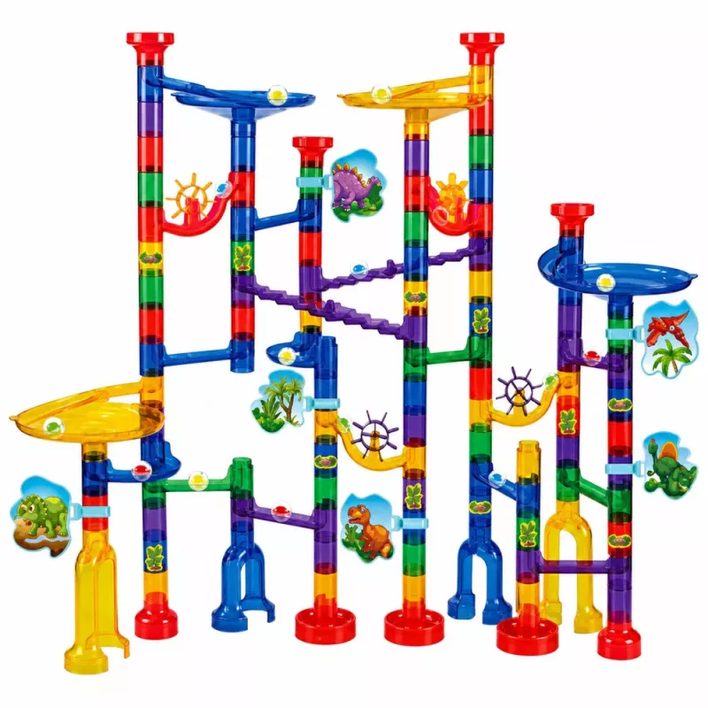 LEAN TOYS stavebnica guľôčková dráha tunel farebné dinosaury 192 dielov
