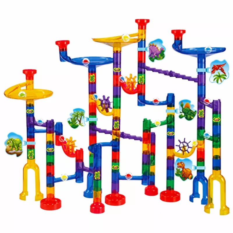 LEAN TOYS stavebnica guľôčková dráha tunel farebné dinosaury 192 dielov