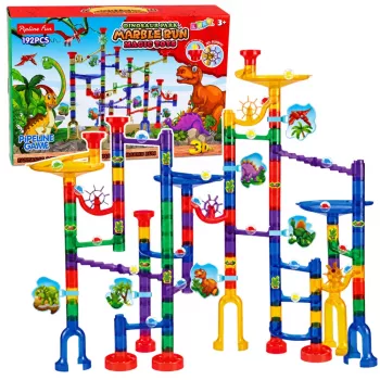 LEAN TOYS stavebnica guľôčková dráha tunel farebné dinosaury 192 dielov