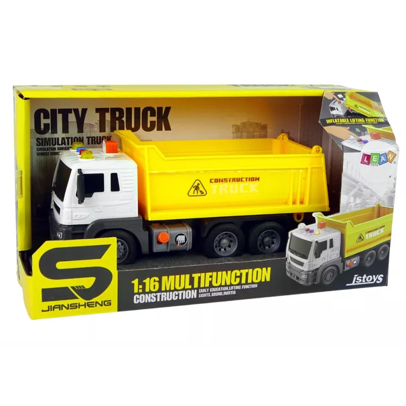 LEAN TOYS Stavebné vozidlo sklápačka 1:16 žltá so zdvíhacím návesom