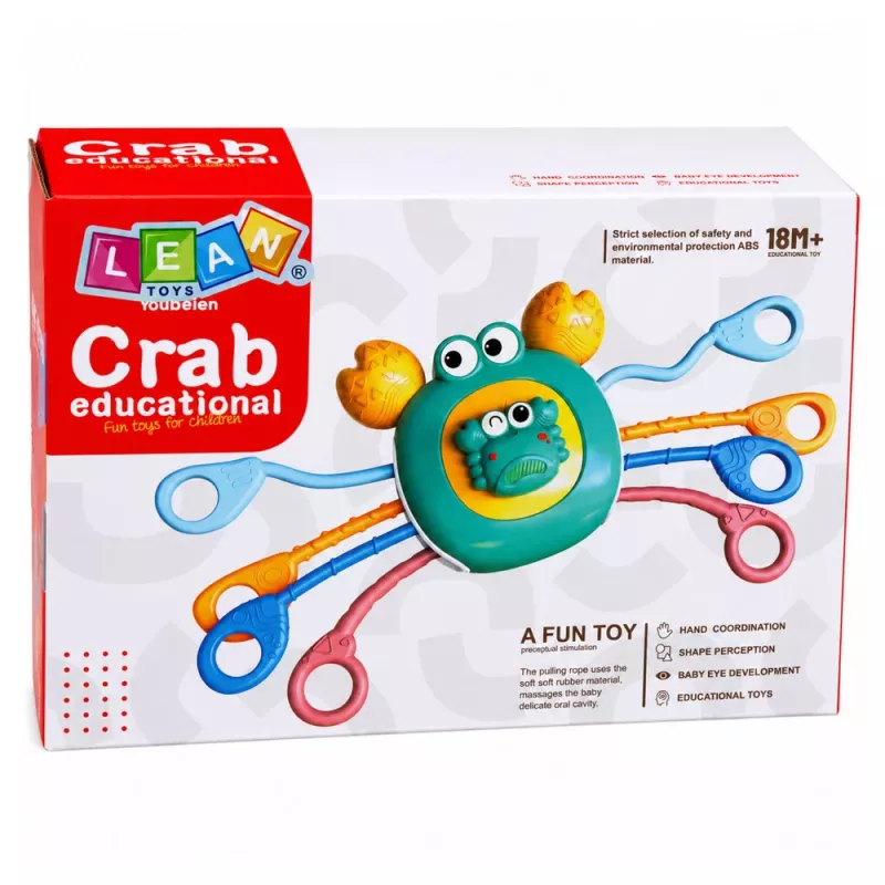 LEAN TOYS krab senzorická hračka pre batoľatá hrkálka hryzátko modrá