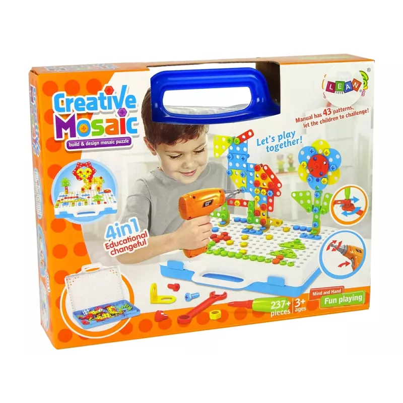 LEAN TOYS kreatívne mozaikové puzzle 4in1 skrutkovač 237 dielov