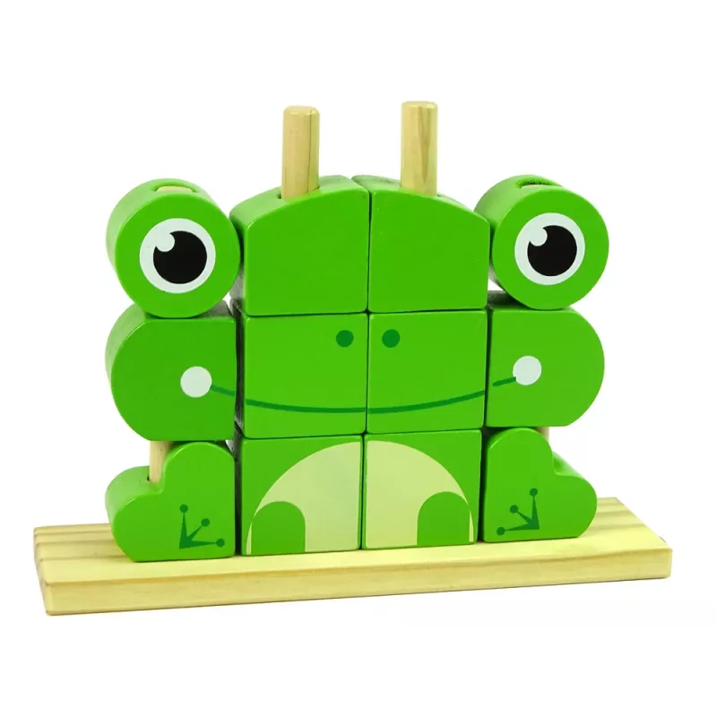 LEAN TOYS kreatívne priestorové drevené kocky 3D puzzle žaba
