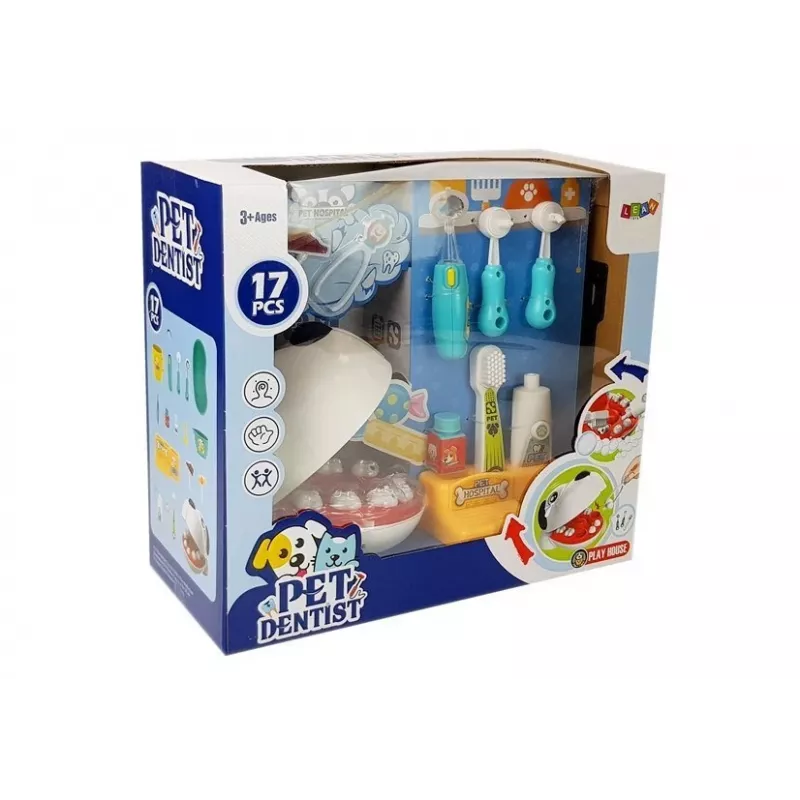 LEAN TOYS zubársky set pre psov, malý lekársky kufrík. zubná kefka. vytlačená zubná pasta.