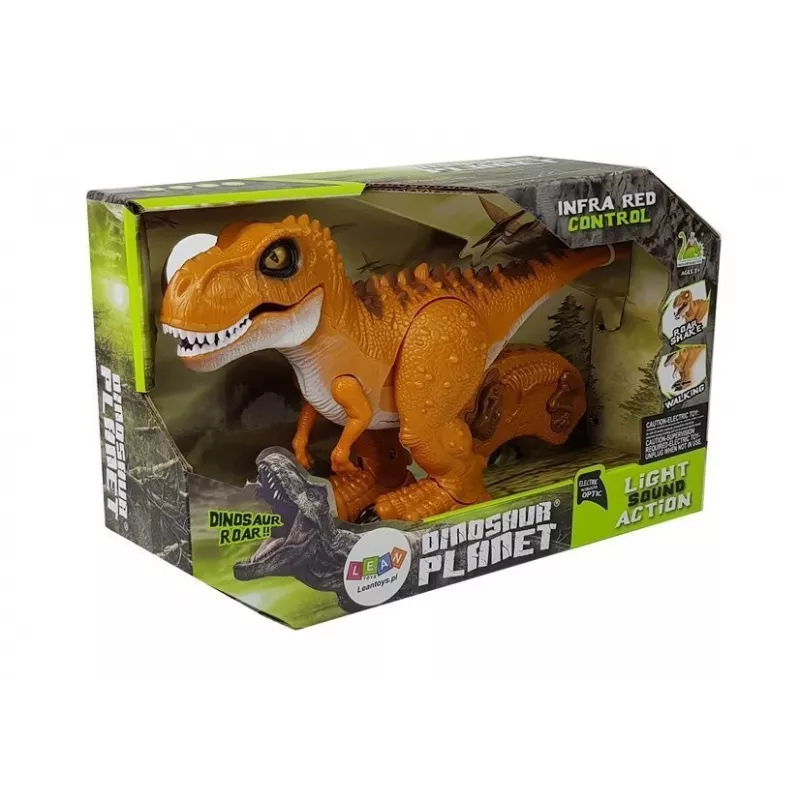 LEAN TOYS Dinosaurus diaľkovo ovládaný R/C bronzový zvuk svetlo