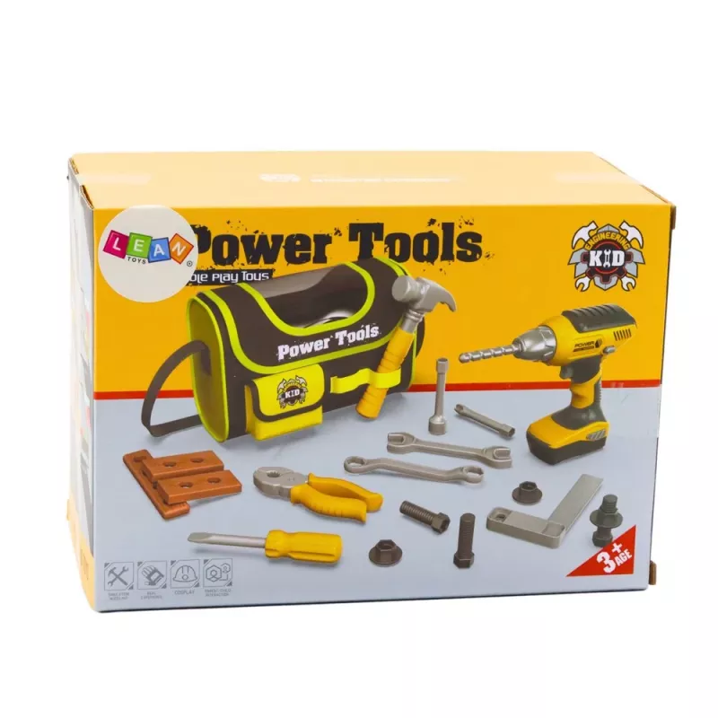 LEAN TOYS DIY sada taška na náradie pre akumulátorový vŕtačkový skrutkovač, 600D polyester, čierna s červenými akcentmi