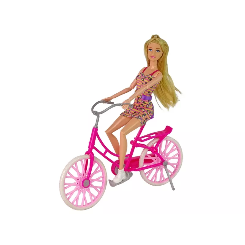 LEAN TOYS bábika na bicykli ružová