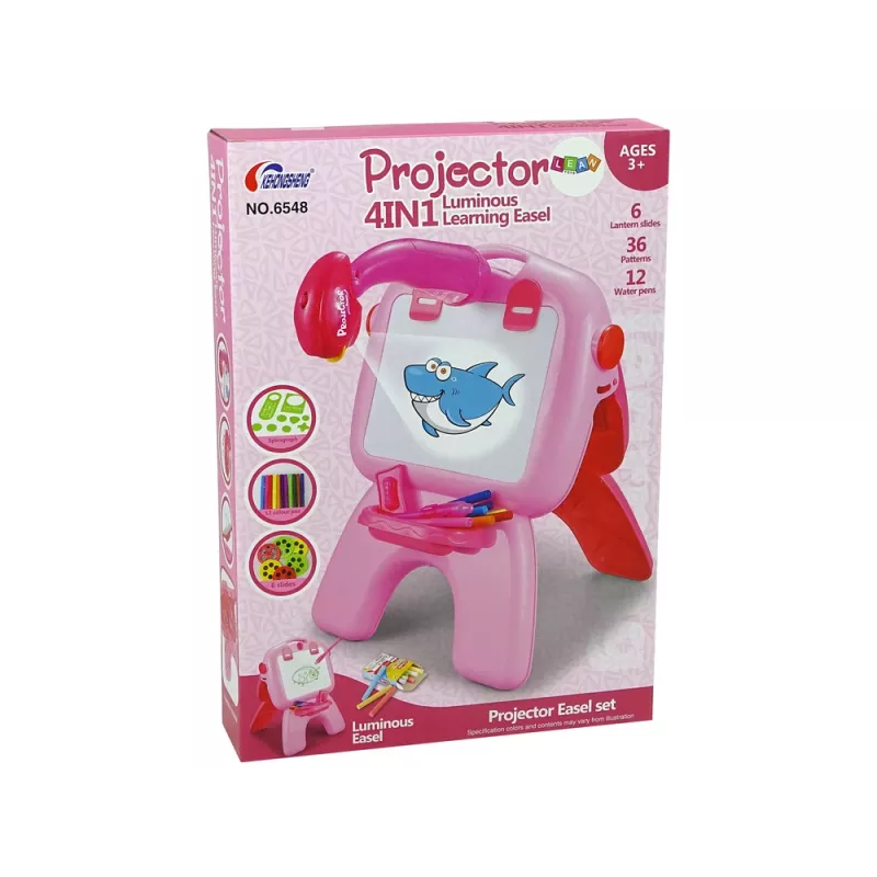 LEAN TOYS obojstranná tabuľa kriedové fixky stojan projektor obrázky ružová
