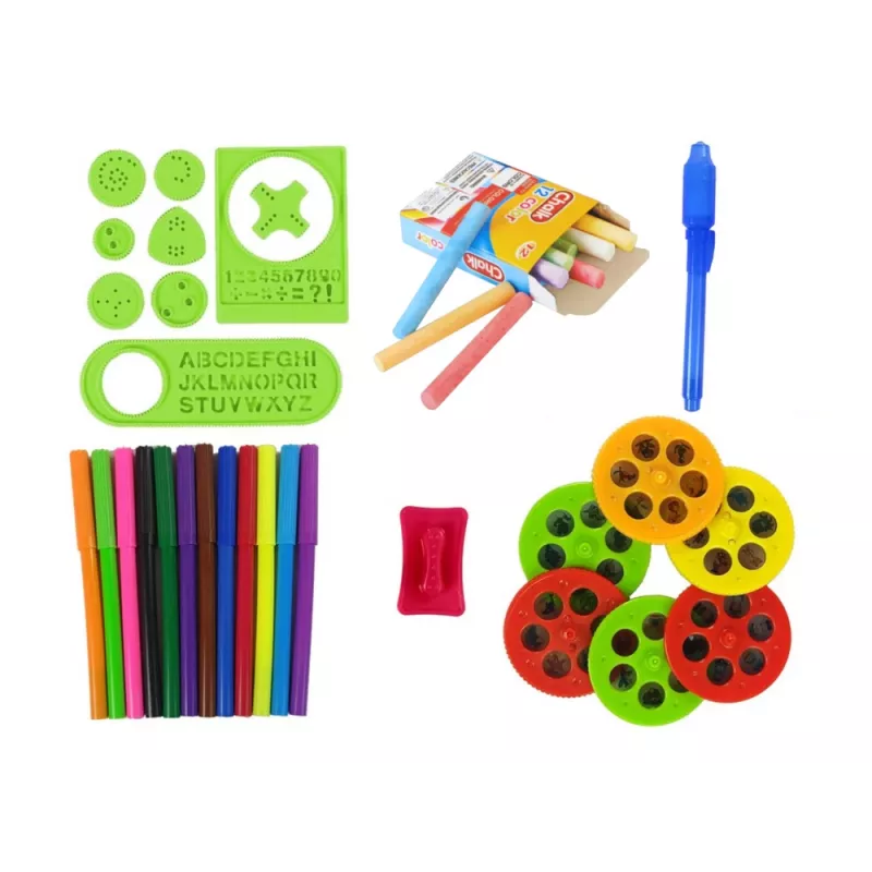 LEAN TOYS obojstranná tabuľa s kriedovými fixkami, stojanom a projektorom na obrázky, červená