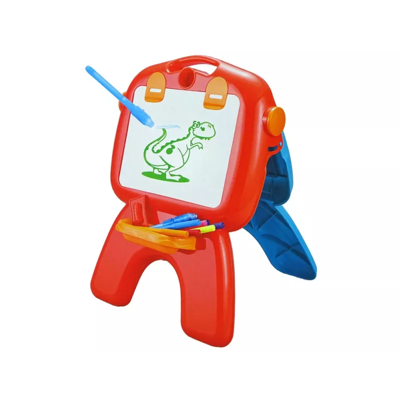 LEAN TOYS obojstranná tabuľa s kriedovými fixkami, stojanom a projektorom na obrázky, červená